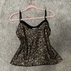Carmen Marc Valvo Sequin Cami Top - Black and Gold
